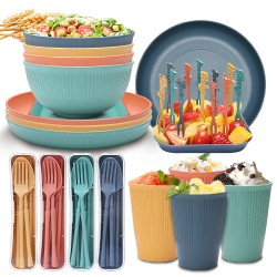Amazone paille de blé ensemble de table maison riz bol plat plat coupe étudiant portable couteau fourche cuillère paupiers cadeaux