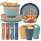 Amazone paille de blé ensemble de table maison riz bol plat plat coupe étudiant portable couteau fourche cuillère paupiers cadeaux