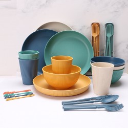 Amazone paille de blé couverts bols tasses assiettes portatifs couteaux fourchettes cuillères chopes paupiers ensemble de couverts maison saladier plat plat