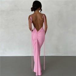 2025 Amazon cross-border summer women's fashionable dress, elegant cut-out, square-neck, slit, long-sleeved, pure color, one-piece dress for women.
