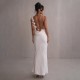 2025 cross-border summer satin, elegant halter-neck, backless, sexy, slim-fitting evening dress for women, wholesale at low prices.