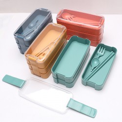 Transfrontalier style japonais tige de blé boîte bento vaisselle portable boîte de picnic étudiant démontable cuillère et fourche pauchiers boîte à lunch à trois niveaux