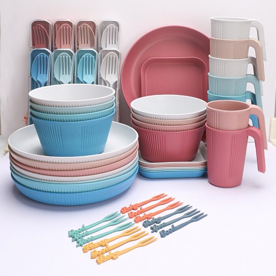 Amazone bols de paille de blé tasses plateaux ensembles de couverts planche à découper portable couteau à fruits salade à grains verticaux steak plate