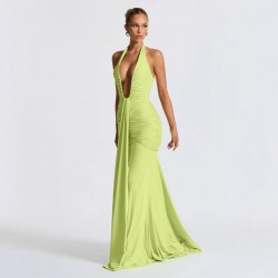 European and American 2025 Summer New Style Cross-border Fashion Dress Sexy Solid Deep V Neck Backless Dress for Women Wholesale