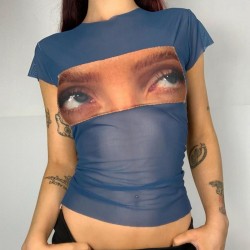 Fulfillment summer original street style retro bf short-sleeved sexy hot girl net fabric sheer T-shirt women's fitted Korean-style ins top