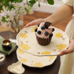 Nordic yellow flower assiette en céramique ensemble de soucoupes accueil créatif influenceurs ins vent simplicité haut look horizontal bol plat combinaison bol