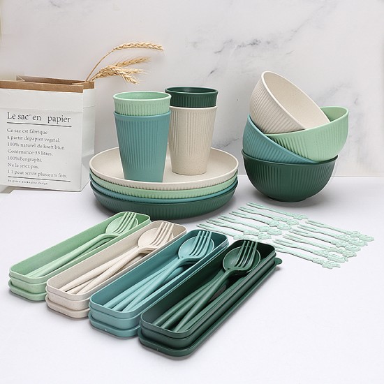 Amazone paille de blé grain vertical bols tasses plats plats à manger maison apprentissage portatif couverts couteaux fourchettes cuillères paupiers ensembles cadeaux