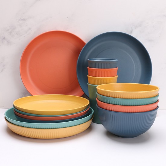 Amazone paille de blé ensemble de vaisselle assiette de repas maison bol de riz salade ronde snack bol assiette de fruits cadeaux