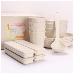 Amazone paille de blé couteaux fourchettes cuillères baguettes à grain vertical bols tasses plats plats planche à découper couteaux à fruits ensemble de camping
