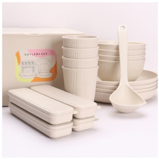Amazone paille de blé couteaux fourchettes cuillères baguettes à grain vertical bols tasses plats plats planche à découper couteaux à fruits ensemble de camping