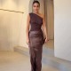 2025 new product European style spring-summer elegant fashionable net fabric solid patchwork pleated see-through dress for women wholesale
