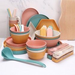 Amazon blé paille bol tasses plats plats maison soupe cuillère salade plat à pâtes grain vertical ensemble de vaisselle portable