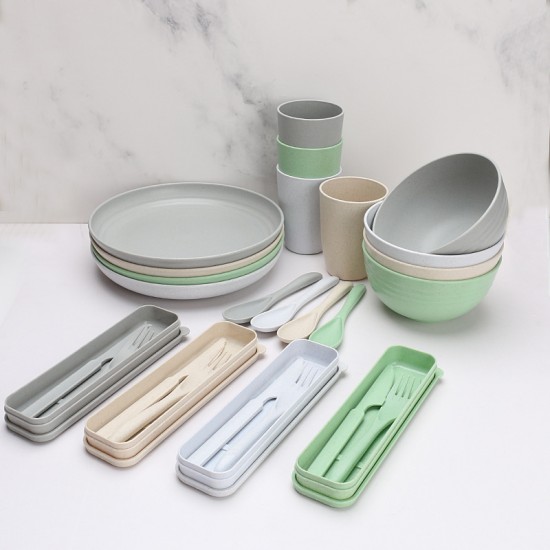 Amazone wheat paille set de vaisselle plat à manger maison bol de riz tasse d’eau outdoor camping vaisselle portable cadeau