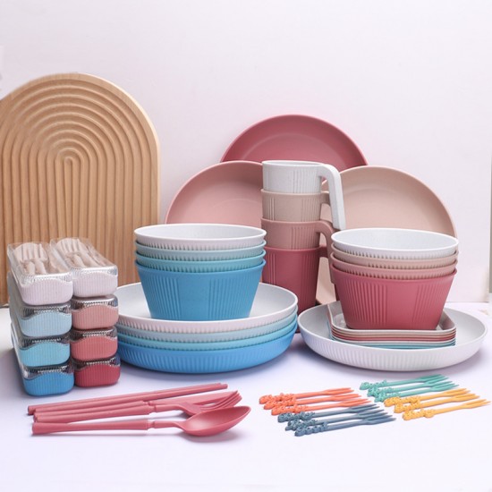 Amazone bols de paille de blé tasses plateaux ensembles de couverts planche à découper portable couteau à fruits salade à grains verticaux steak plate