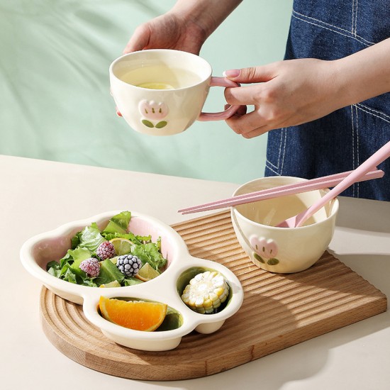 2023 nouveau créatif ins vent tulipe maison céramique cartable carte carte générale bol tasses set combiné plateau