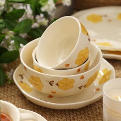 Nordic yellow flower assiette en céramique ensemble de soucoupes accueil créatif influenceurs ins vent simplicité haut look horizontal bol plat combinaison bol
