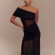 2025 best-selling European style women's summer fashionable single-shoulder frilled solid color fitted dress for women wholesale