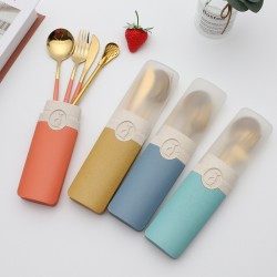 Crossover acier inoxydable couteaux fourchettes cuillères baguettes cuillères paille dauphin créatif boîte de blé étudiant portable vaisselle ensemble cadeau
