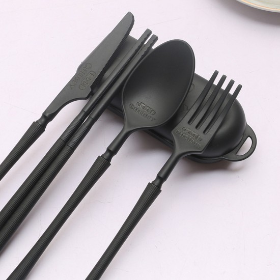 Amazone paille de blé coutellerie à grain vertical ensemble noir étudiant portable pliant couteau fourche cuillère chopin chopin ensemble cadeau