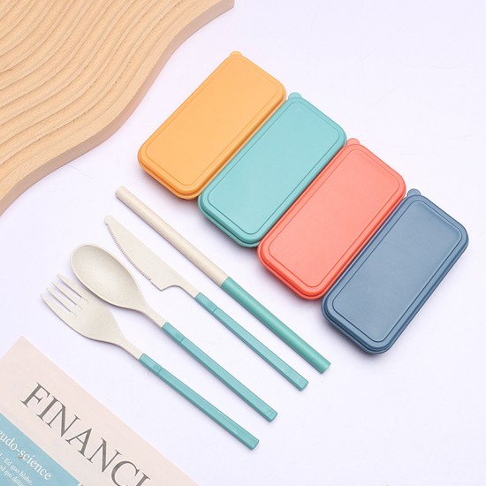 Paille de blé pliant ensemble de vaisselle créatif démontable fourchette cuillère baguettes deux morceaux paille vaisselle portable cadeau