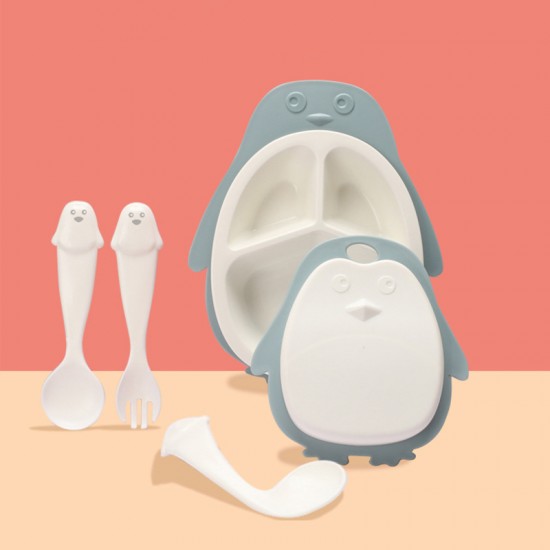 Cartoon pingouin diner set enfants vaisselle split plateau cuillère fourche bébé accessoires alimentation vaisselle bébé cadeaux