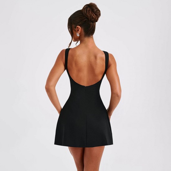 Cross-border Women's Clothing Sexy Elegant V-Neck Ruffled Evening Dress with Backless Long Sleeve One-Piece Dress for Wholesale
