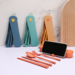 Creative spinner box paille de blé couteaux fourchettes cuillères baguettes ensemble de vaisselle portable étudiant ensemble de vaisselle de voyage extérieur