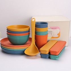 Amazone paille de blé couteaux fourchettes cuillères baguettes à grain vertical bols tasses plats plats planche à découper couteaux à fruits ensemble de camping