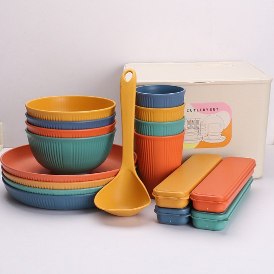 Amazone paille de blé couteaux fourchettes cuillères baguettes à grain vertical bols tasses plats plats planche à découper couteaux à fruits ensemble de camping