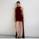 Wholesale of cross-border women's clothing for 2025, featuring a fashionable and sexy dress with a detachable neck strap, long sleeves, and a deep V neckline.