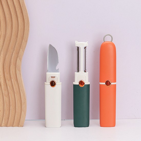 Couteau à fruits multifonctionnel portable en acier inoxydable éplucheur de fruits et légumes double tête râpe à fruits décapsuleur de cuisine gadget
