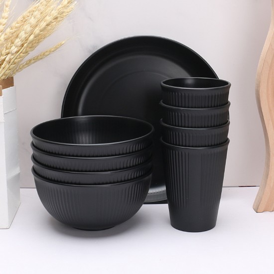 Amazone bol de paille de blé tasse-assiette noir à la maison coupe verticale salade bol de céréales plat de pâtes tasse de café tasse d’eau