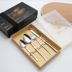 Transfrontalier en acier inoxydable petite taille brute vaisselle steak couteau et fourchette cuillère à café ensemble de quatre pièces boîte cadeau accueil