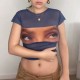 Fulfillment summer original street style retro bf short-sleeved sexy hot girl net fabric sheer T-shirt women's fitted Korean-style ins top