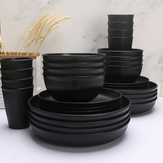 Noir grain vertical paille de blé bols tasses plats maison bol à céréales plats à pâtes tasses à café blanc ensemble de couverts