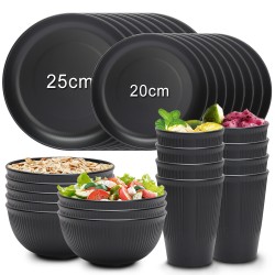 Noir grain vertical paille de blé bols tasses plats maison bol à céréales plats à pâtes tasses à café blanc ensemble de couverts