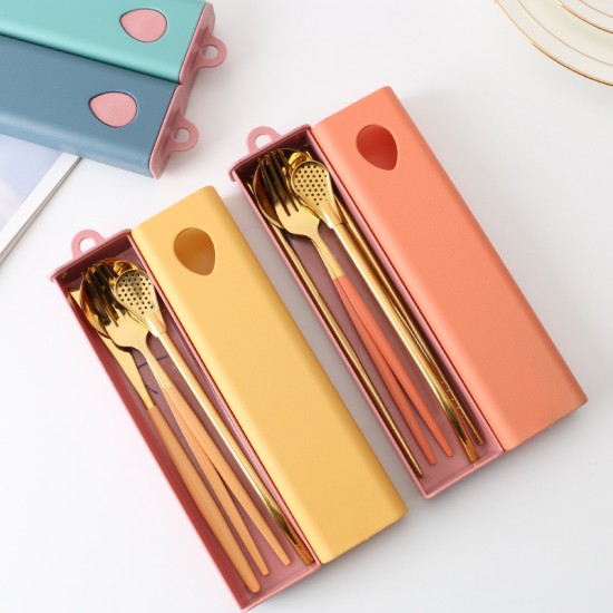 Acier inoxydable couteau fourche cuillère chopper chopper chopper student portable set de vaisselle wheat puller box outdoor travel cutter