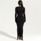Wholesale cross-border European 2025 spring-summer new style women's elegant collar, backless, sexy, slit, tie, pure color, one-piece dress for women.