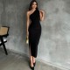 In Stock Cross-border Foreign Summer Best-Selling Sexy Open-Back Solid Color Tight Sleeve Shaping Dress for Amazon Women Wholesale
