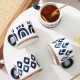 Vintage japonais peint à la main sous glaçure tasses bleues tasses à boire en céramique haut niveau d’apparence tasse à café grande capacité ensemble avec cuillère