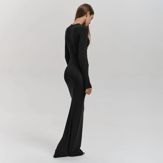 Spot-on wholesale of European and American style cross-border women's summer night club dress, satin single-shoulder elegant figure-hugging backless transparent baggy dress