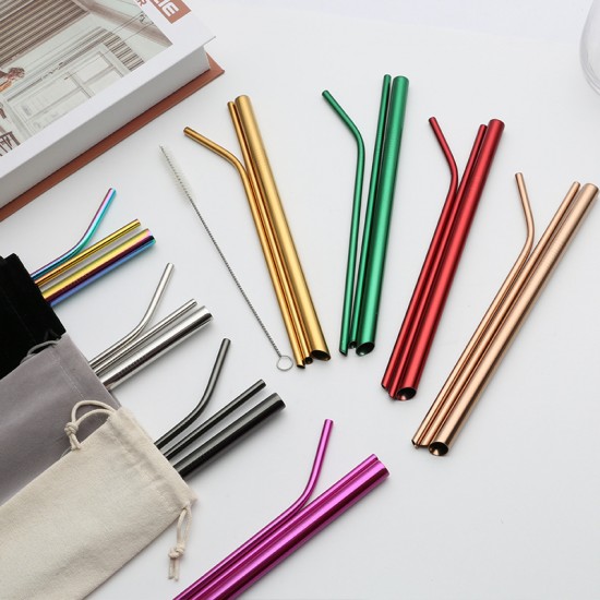 Crossover 304 paille en acier inoxydable sac en tissu portable couleur diagonale paille lait thé café boisson paille set