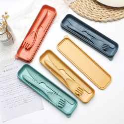 Amazon paille de blé couteau fourche cuillère ensemble de trois pièces étudiant extérieur voyage portable ensemble de vaisselle cadeau