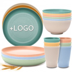 Support personnalisé paille de blé ensemble de vaisselle à la maison bol de riz plat de repas tasses à boire bol plat ensemble cadeau transfrontalier