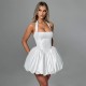 2025 new European style fashion street fitted puff skirt with ruffle tie backless open style women's dress for wholesale
