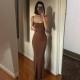 Wholesale cross-border European 2024 autumn new style women's long-sleeved, net fabric, spliced, shoulder-slit, long-sleeved, elegant, pleated, one-piece dress for women.