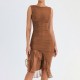2025 cross-border summer new style fashionable net fabric tight-fitting pure color, elegant pleated, backless, sexy, slim, form-fitting, one-piece dress for women, wholesale at low prices.
