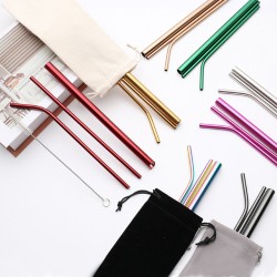 Crossover 304 paille en acier inoxydable sac en tissu portable couleur diagonale paille lait thé café boisson paille set