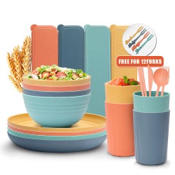 Crossover paille de blé bols tasses plateaux ensembles 32pcs couverts couteaux portables fourchettes cuillères baguettes student cutter set cadeaux