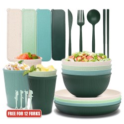 Amazone paille de blé grain vertical bols tasses plats plats à manger maison apprentissage portatif couverts couteaux fourchettes cuillères paupiers ensembles cadeaux